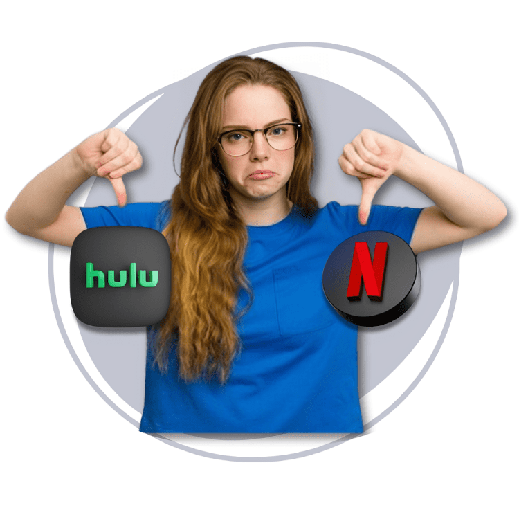 girl in blue shirt saying about netflix & hulu